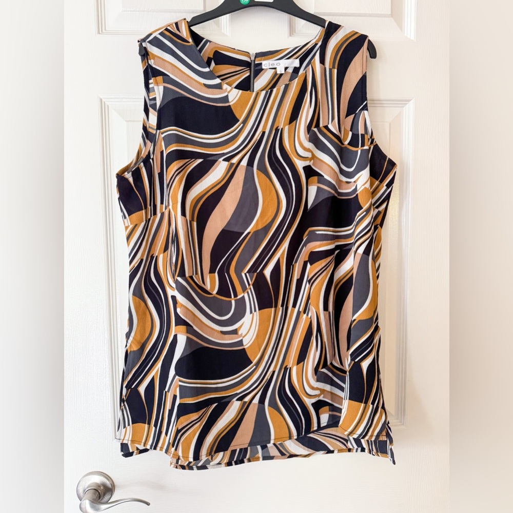 Cleo Abstract Print Sleeveless Top Brown Black Earthcore Office Siren L/M